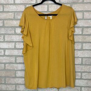 Matilda Jane Yellow Gold Flutter Sleeve Floral Lace Back  Top XL